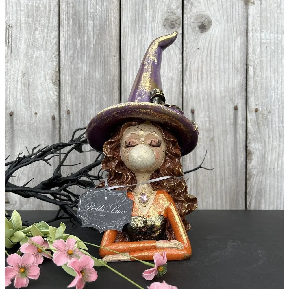 Witch Blowing Bubble Gum Pink Hair Eyelashes Halloween New Decor 12